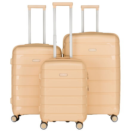 Zestaw walizek w beżowym kolorze wykonanych z polipropylenu z wysuwanymi rączkami - Peterson Zestaw walizek w beżowym kolorze wykonanych z polipropylenu z wysuwanymi rączkami - Peterson
