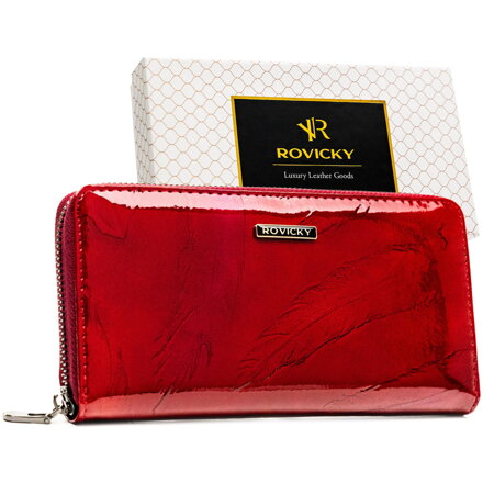 Veľká červená dámska peňaženka z lakovanej prírodnej kože s RFID ochranou so zapínaním na zips Rovicky
