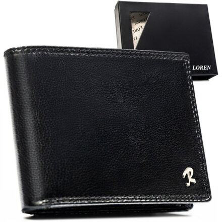 Duży, skórzany portfel męski w czarnym kolorze z systemem RFID - Loren