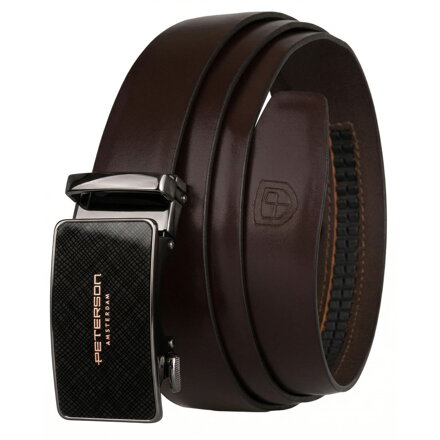 Skórzany, solidny pasek męski w ciemnobrązowym kolorze z automatyczną klamrą - Peterson