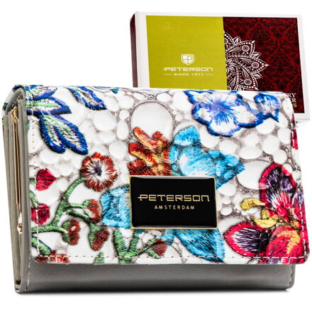 Viacfarebná dámska peňaženka z pravej kože so zapínaním na patentný cvok a háčik - Peterson