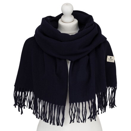 Granatowy, elegancki szalik damski z poliestru z frędzlami - Peterson