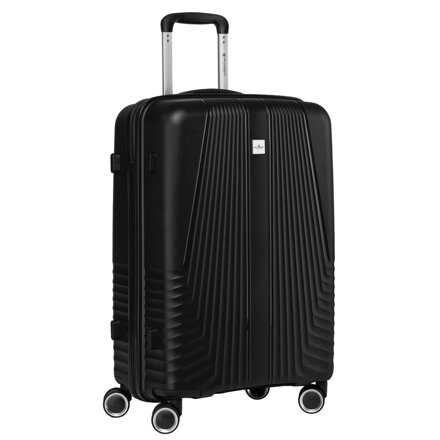 Czarna walizka podróżna w średnim rozmiarze z teleskopowym uchwytem i kółkami obrotowymi - Peterson Czarna walizka podróżna w średnim rozmiarze z teleskopowym uchwytem i kółkami obrotowymi - Peterson