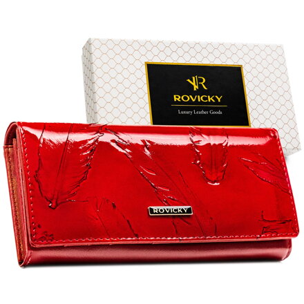 Veľká červená dámska peňaženka z lakovanej prírodnej kože s RFID ochranou Rovicky