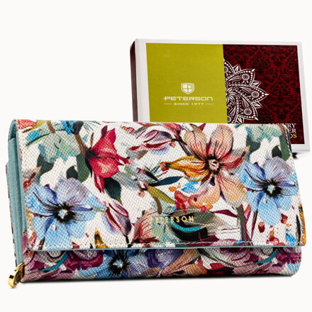 Elegancki portfel damski ze skóry naturalnej w kwiatowy wzór - Peterson