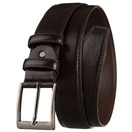 Brązowy pasek męski ze skóry ekologicznej ze srebrną, klasyczną klamrą