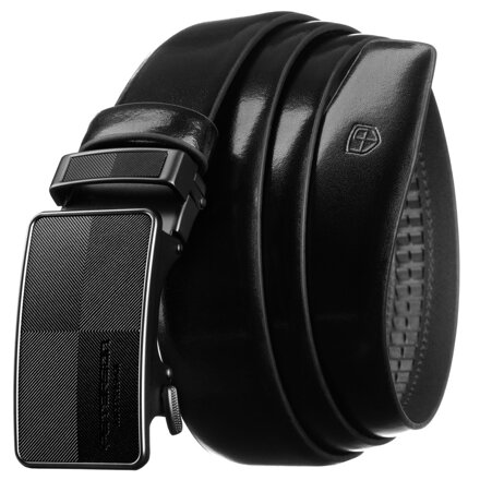 Czarny pasek męski ze skóry naturalnej z automatyczną, czarną klamrą - Peterson Czarny pasek męski ze skóry naturalnej z automatyczną, czarną klamrą - Peterson