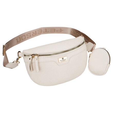 Saszetka damska ze skóry ekologicznej w jasnobeżowym kolorze, zamykana suwakiem - Peterson