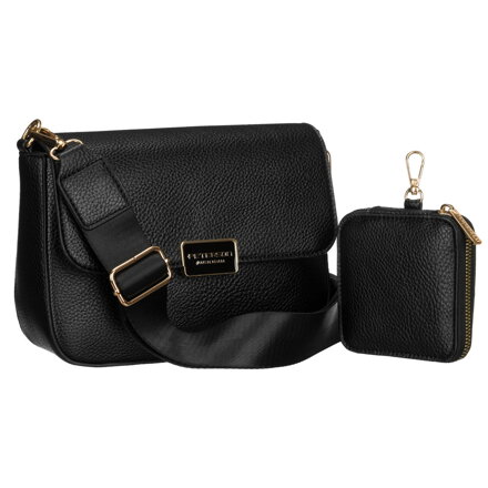 Czarna listonoszka damska na ramię ze skóry ekologicznej z etui w zestawie - Peterson Czarna listonoszka damska na ramię ze skóry ekologicznej z etui w zestawie - Peterson