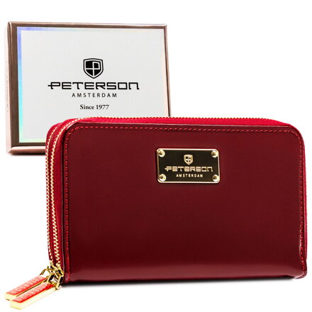 Stredne veľká červená dámska peňaženka z ekologickej kože so zapínaním na zips Peterson