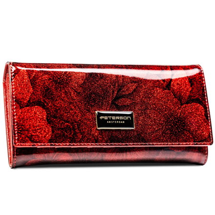 Klasická, veľká, lakovaná kožená dámska peňaženka s kvetinovým vzorom - RFID STOP Peterson