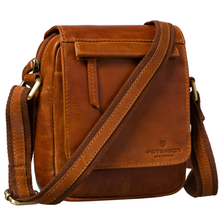 Hnedá kožená pánska elegantná crossbody taška s chlopňou na zips Peterson s nastaviteľným popruhom