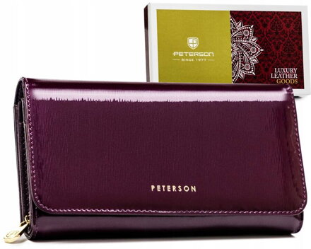 Skórzany, lakierowany portfel damski z miejscem na długopis - Peterson