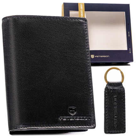 Darčeková sada: pánska kožená peňaženka a kľúčenka — Peterson
