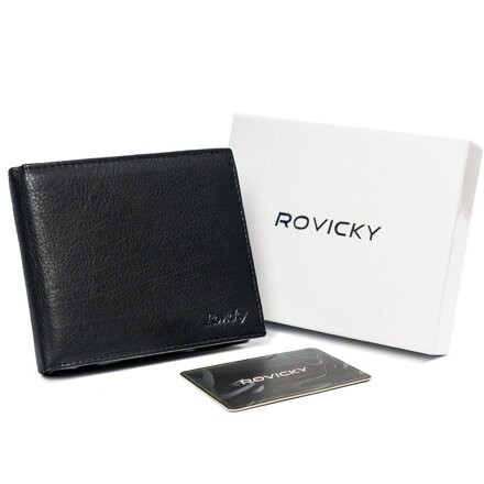 Horizontálna pánska peňaženka s priehradkou na zips, pravá koža, RFID  — Rovicky