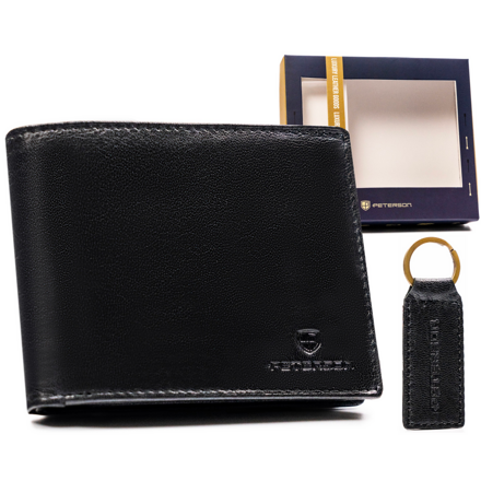 Darčeková sada: veľká pánska kožená peňaženka s kľúčenkou — Peterson