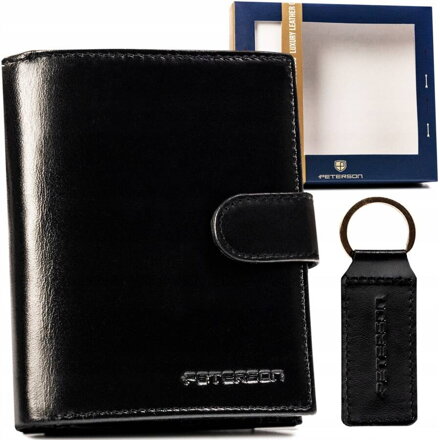 Darčeková sada: pánska kožená peňaženka a kľúčenka — Peterson
