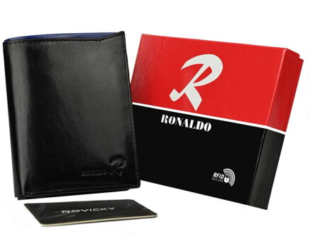 Priestranná, vertikálna pánska peňaženka z lesklej prírodnej kože — Ronaldo