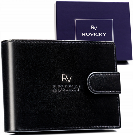 Klasyczny, skórzany portfel męski w orientacji poziomej - Rovicky