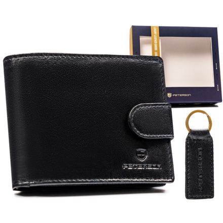 Darčekový set - veľká pánska kožená peňaženka i brelok — Peterson