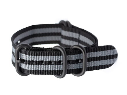 Remienok NATO látkový na hodinky - black/gray- 20mm