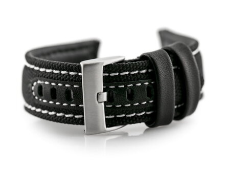 Kožený remienok W34 - PREMIUM - black/white- 24mm