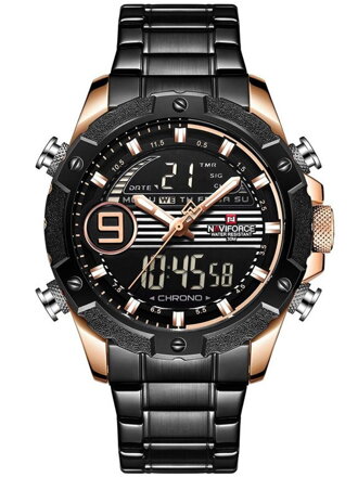 Hodinky pánske NAVIFORCE - NF9146S (zn089c) - black/rosegold + BOX