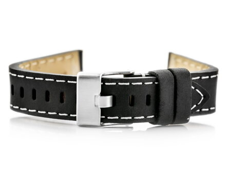 Kožený remienok W25 - black/white- 22mm