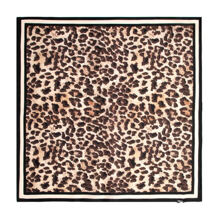 Jedwabna apaszka damska w panterkę beżowo - brązowa 103-7D-S01-X2