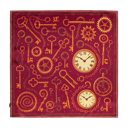 Damska apaszka z jedwabiu z dekoracyjnym wzorem vintage bordowa 103-7D-S01-X9