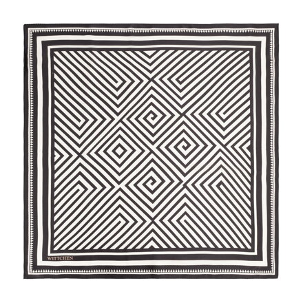 Apaszka damska z jedwabiu z geometrycznym wzorem czarno - biała 103-7D-S05-X49