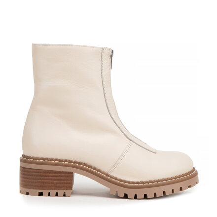 Botki skórzane z suwakiem na przodzie kremowe 99-D-303-0
