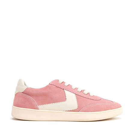 Zamszowe sneakersy z kontrastowymi wstawkami z ekoskóry różowe 100-D-351-P