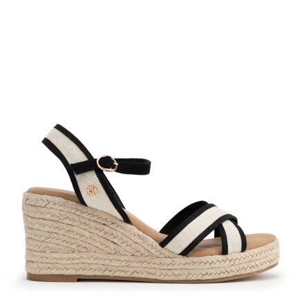 Damskie espadryle na koturnie beżowo - czarne 100-DP-806-91