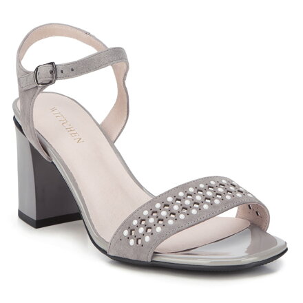 Damskie sandały zamszowe z ażurowym paskiem szare 88-D-968-8