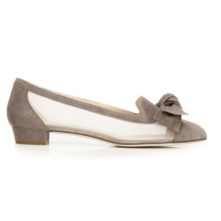 Baleriny zamszowe z kokardką i siateczką 92-D-103-9