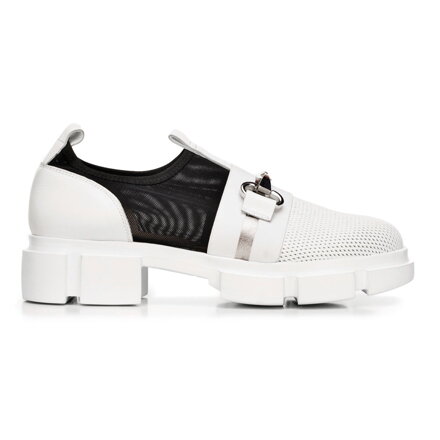 Damskie mokasyny chunky skórzane biało-czarne 92-D-136-0 Damskie mokasyny chunky skórzane biało-czarne 92-D-136-0