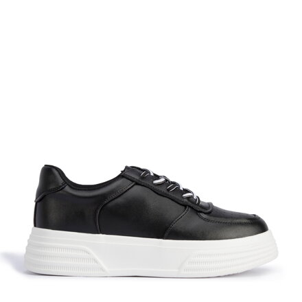 Damskie sneakersy skórzane na lekkiej platformie czarno-białe 95-D-951-1