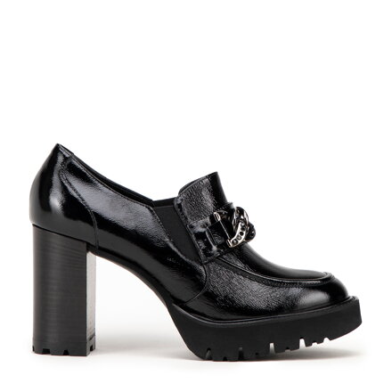 Damskie czółenka ze skóry lakierowanej na słupku czarne 99-D-105-1