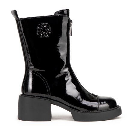 Damskie botki skórzane z monogramem czarno - srebrne 99-D-500-1L