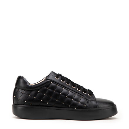 Damskie sneakersy skórzane z pikowaną cholewką czarne 99-D-508-1
