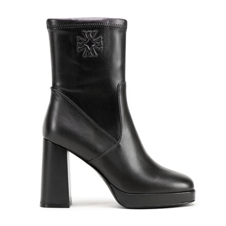 Damskie botki na wysokim słupku z monogramem czarne 99-D-512-1