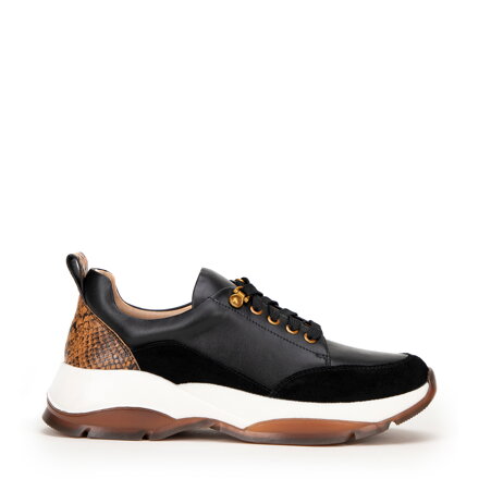 Damskie sneakersy z motywem zwierzęcym czarno - brązowe 99-D-513-1