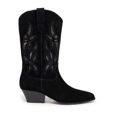 Damskie kowbojki z zamszu wsuwane czarne 99-D-956-1