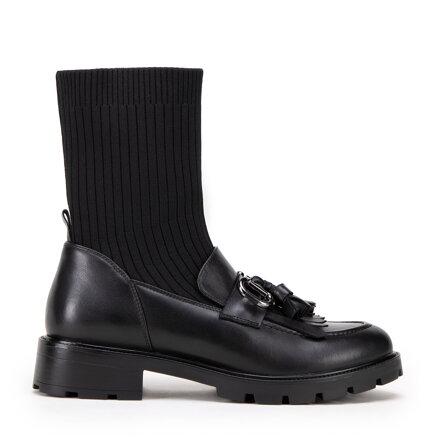 Damskie sztyblety ze skóry i z chwostem czarne 99-D-962-1