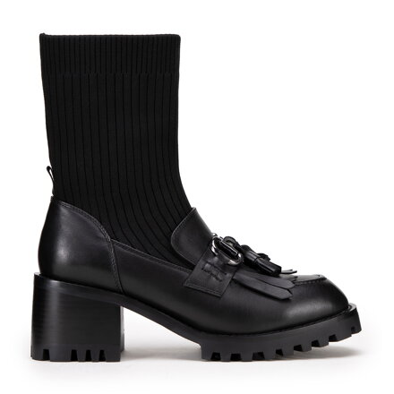 Damskie sztyblety ze skóry z klamrą czarne 99-D-964-1