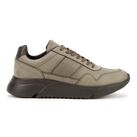 Męskie sneakersy z wegańskiej skóry ze wstawką lizard khaki 93-M-301-Z