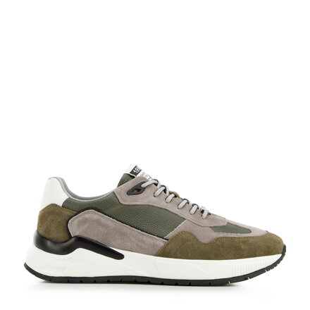 Męskie sneakersy skórzane z zamszowymi wstawkami zielono-szare 96-M-950-8