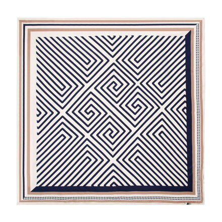Damska apaszka jedwabna w geometryczne wzory kremowo - granatowa 100-7D-S01-X3