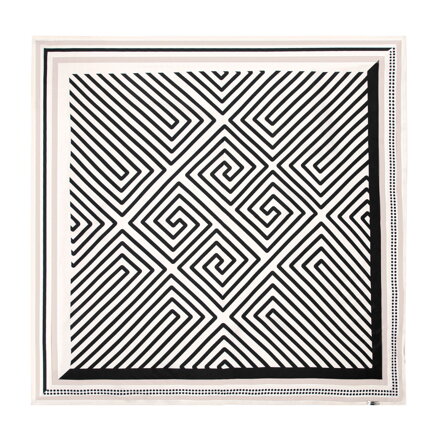 Damska apaszka jedwabna w geometryczne wzory kremowo - czarna 100-7D-S01-X6